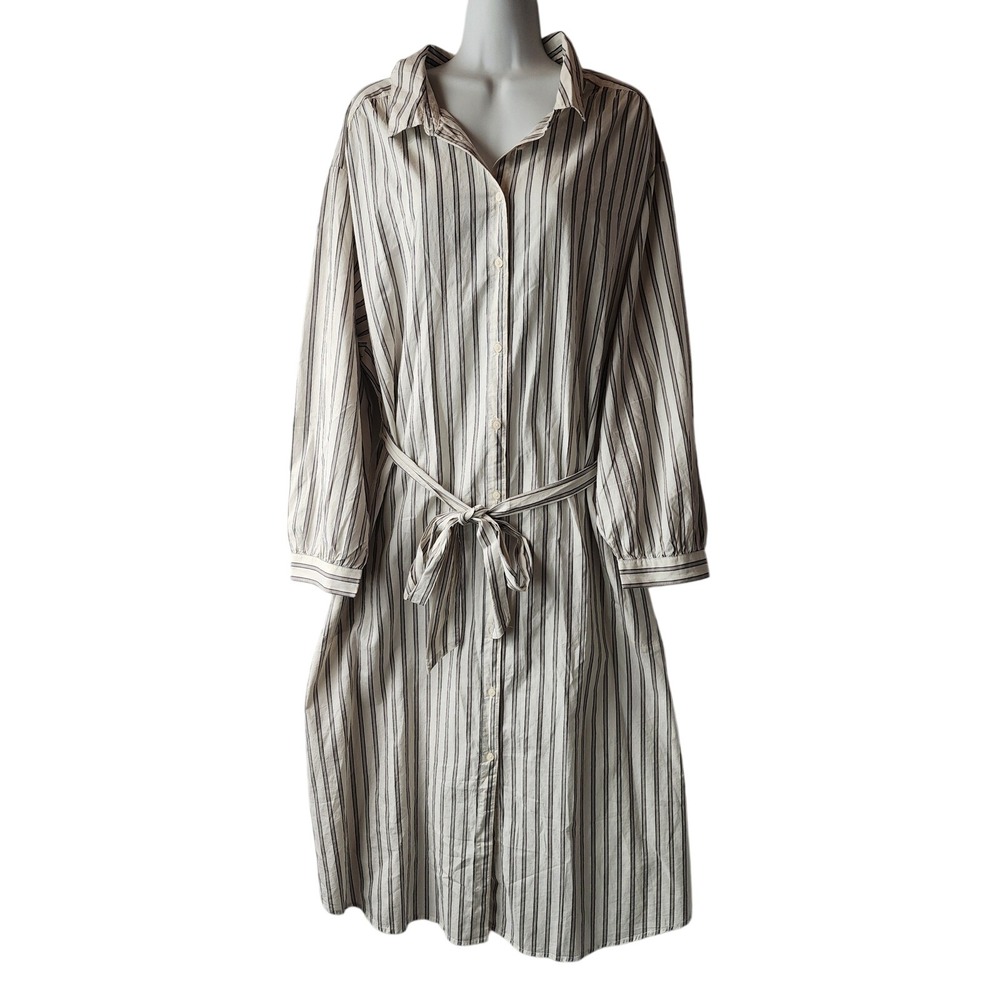 Old Navy Maternity XXL Striped Cotton Button‎ Front Midi Shirt Dress with Belt